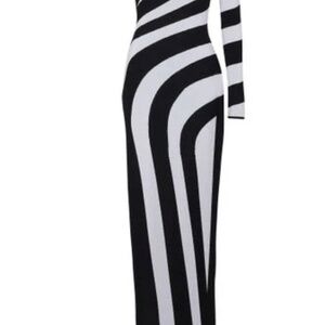 BALMAIN One-Shoulder asymmetrical striped knit gown SZ 40(8) BNWT